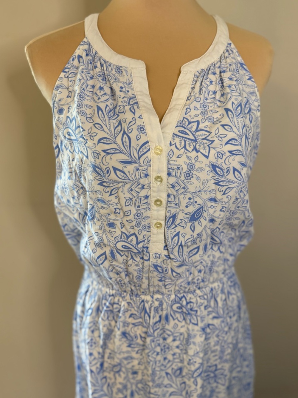 Old Navy floral paisley sleeveless maxi sundress blue & white SZ LG - Picture 2 of 14